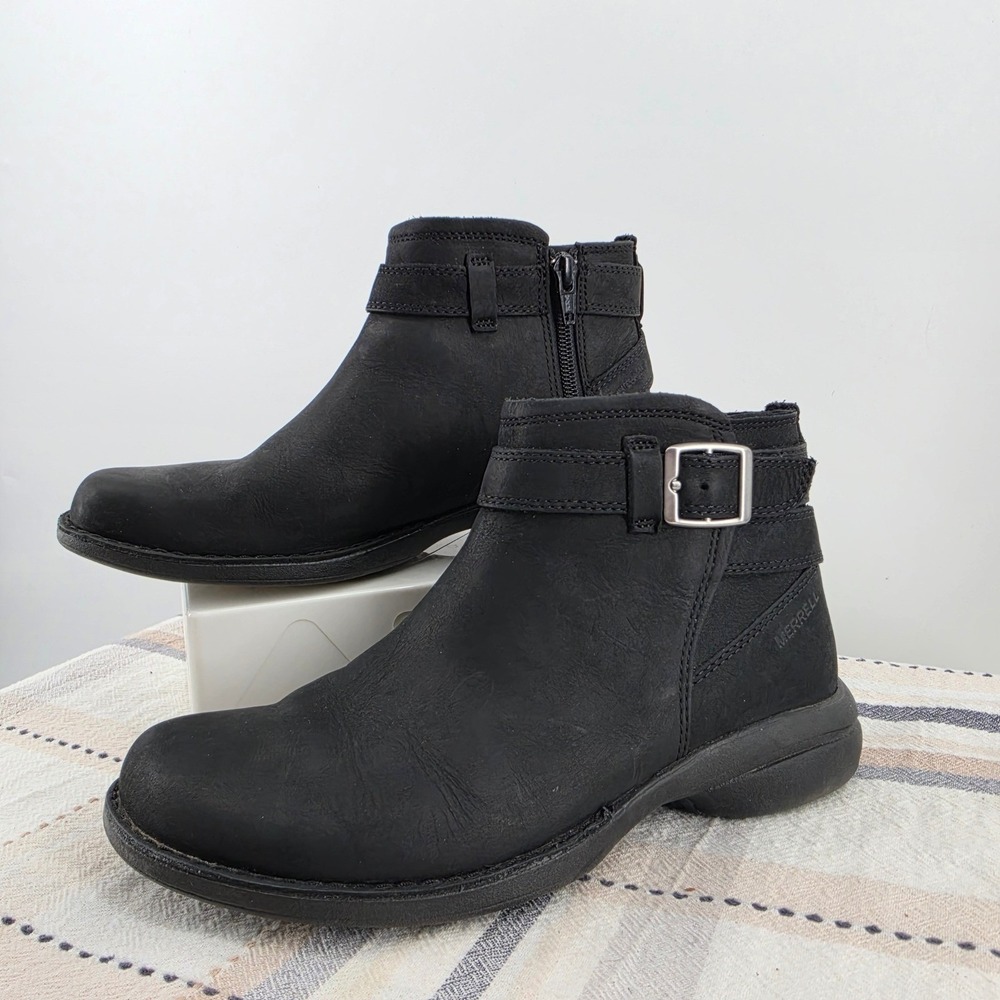 Merrell Andover Bluff Black Leather Waterproof Ankle Boots Women's Size 6